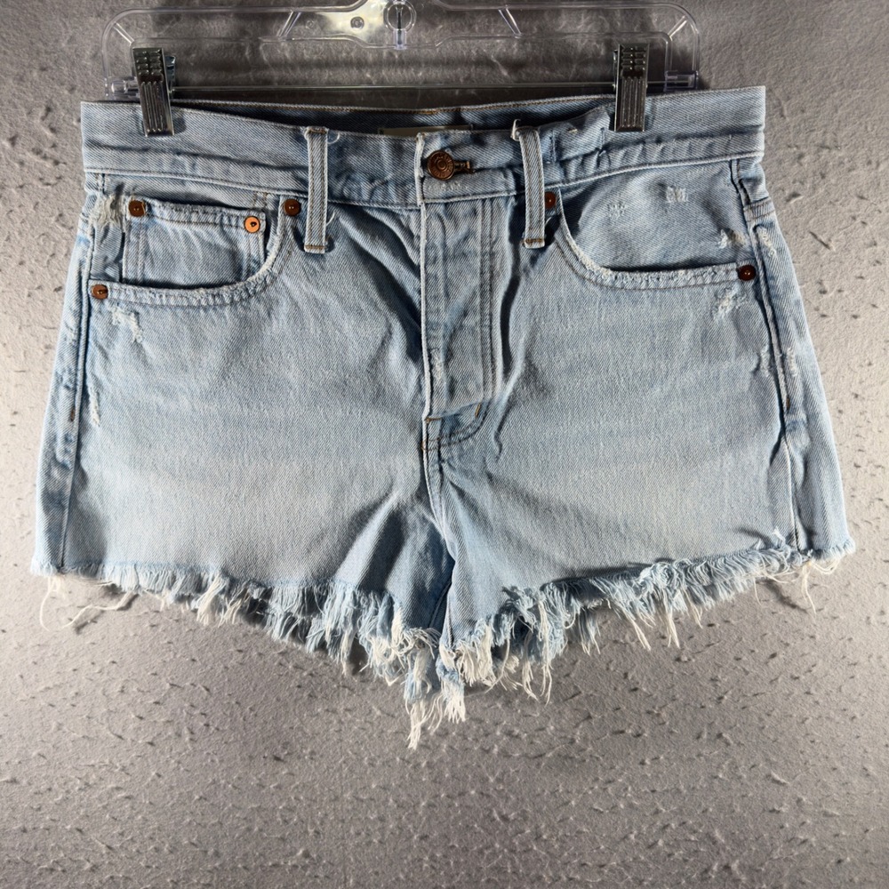 3133 | Madewell Relaxed High-Rise Distressed Cutoff Denim Shorts Blue Women 26
